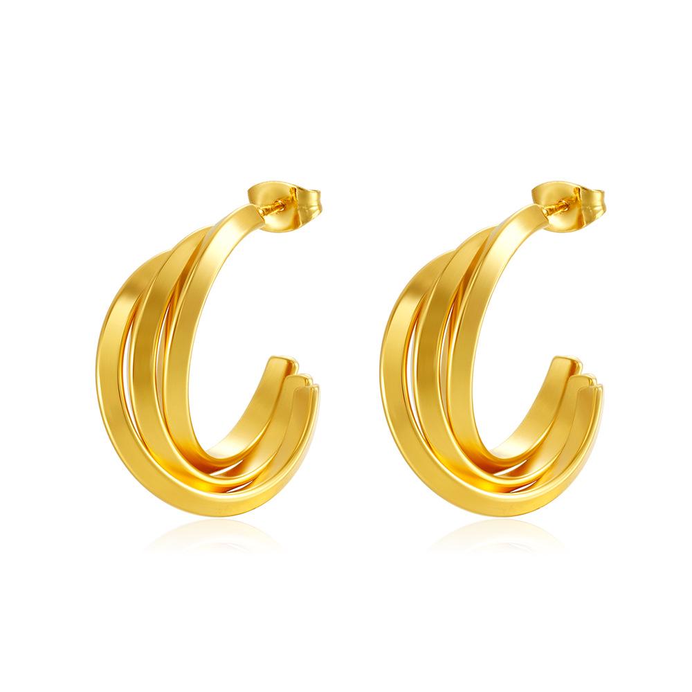 IMI Minimalist Geometric Titanium Steel Earrings: European & American Style Double Layer Crescent Moon Earrings for Women (YE299)