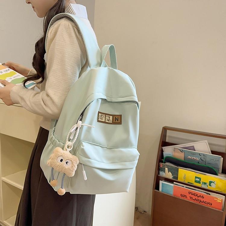 Schoolbag New Large Capacity Solid Color Backpack Middle School Student School Bag High Value Fashion Casual Lightweight Backpack Female
