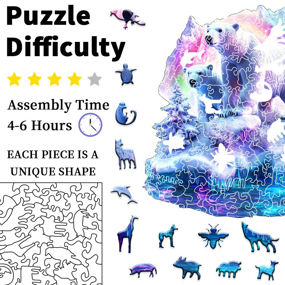 Polar Bear House In The Snow Wooden Puzzle Irregular Small Animal Pieces Flat Wooden Puzzle