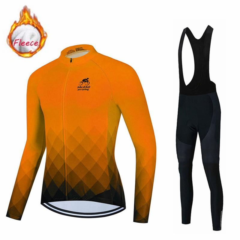 Mens Winter Cycling Jersey Long Sleeve Fleece Thermal Bike Wear Road Outdoor Sports