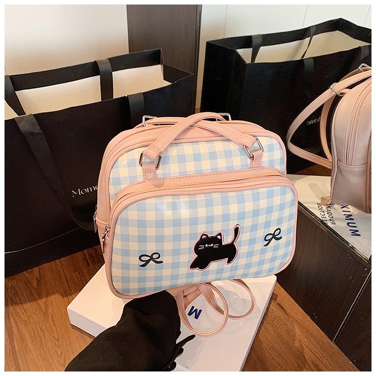 Large Capacity Plaid Bag Women's Summer New Shoulder Commuter Tote Bag Multi-functional Backpack
