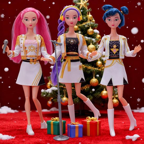 3Pcs K-pop Fashion Doll with 9 Movable Joints Dynamic Pose Doll Collectible Action Figure with Unique Style