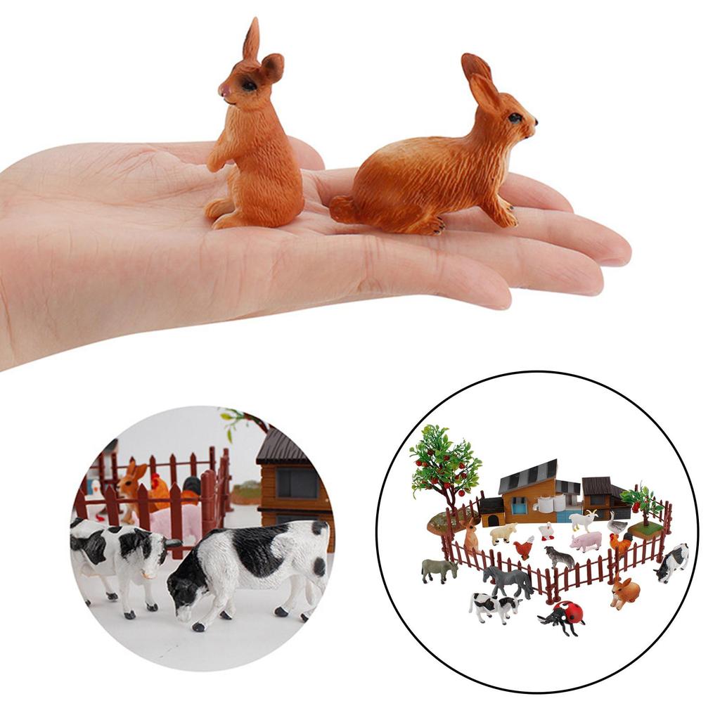 21Pcs Farm Figures Contains Fences Animals Plastic Animal