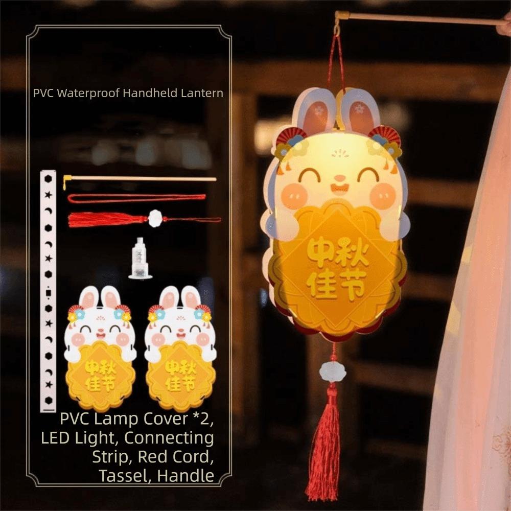 Warm Light Bunny Lamp Waterproof PVC Handheld Light Cartoon Lantern Rabbit Lantern Kids Adults Style 1
