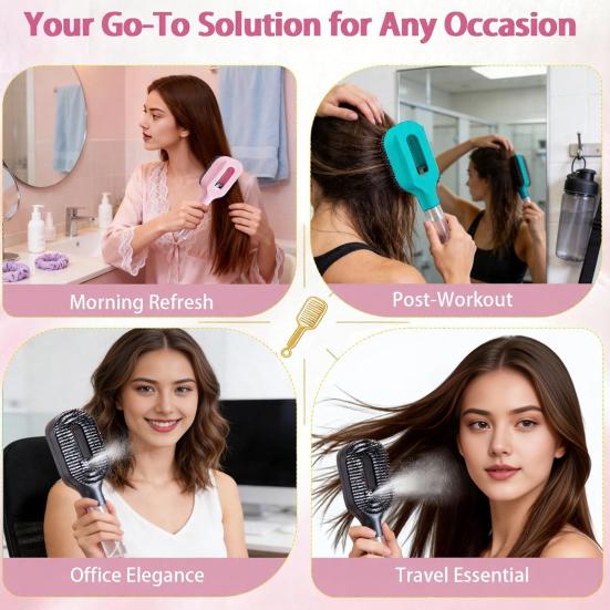 Brosse à Cheveux Vaporisatrice 2-en-1 avec Pulvérisateur d'Eau Intégré pour Cheveux Bouclés Ondulés Lisses Démêlage Cheveux Humides Secs Pratique pour le Voyage Peigne Anti-Frisottis