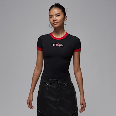 Jordan T Shirts Women s Black/University Red Crew Neck Moderate S