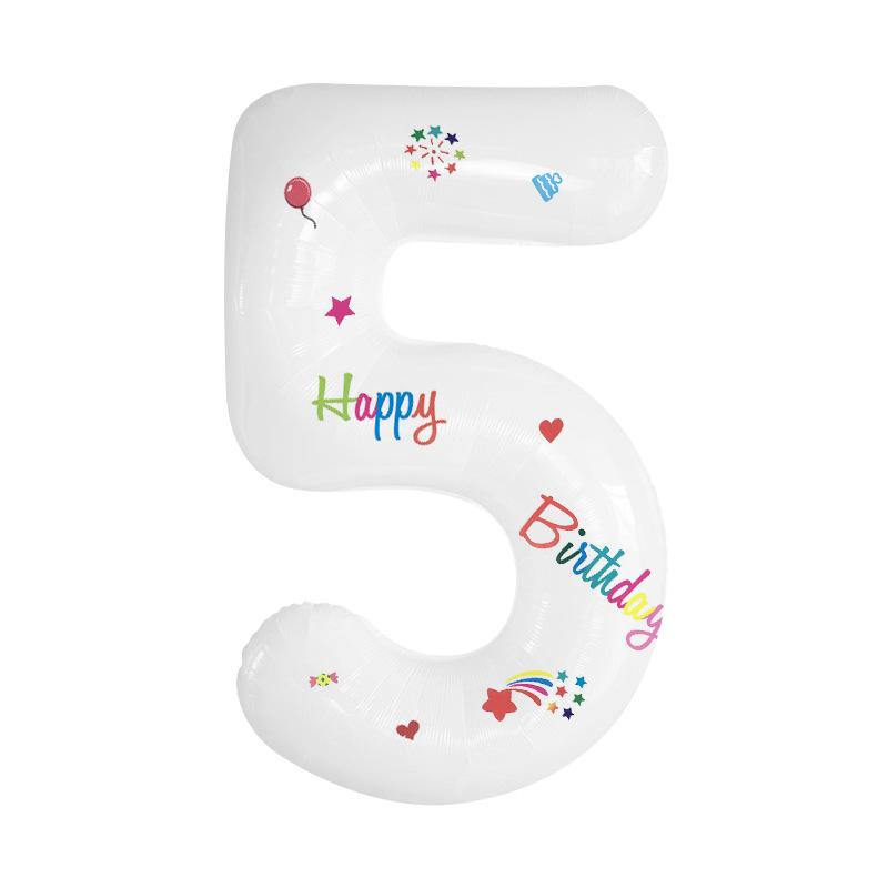 32 Inch White Digital Aluminum Film Balloon Children's Birthday Party Arrangement Photo Props Sticker Balloon