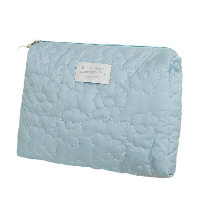 Quilted Cream Cloud Makeup Bag, Portable Handheld Cosmetics Storage, Large Capacity