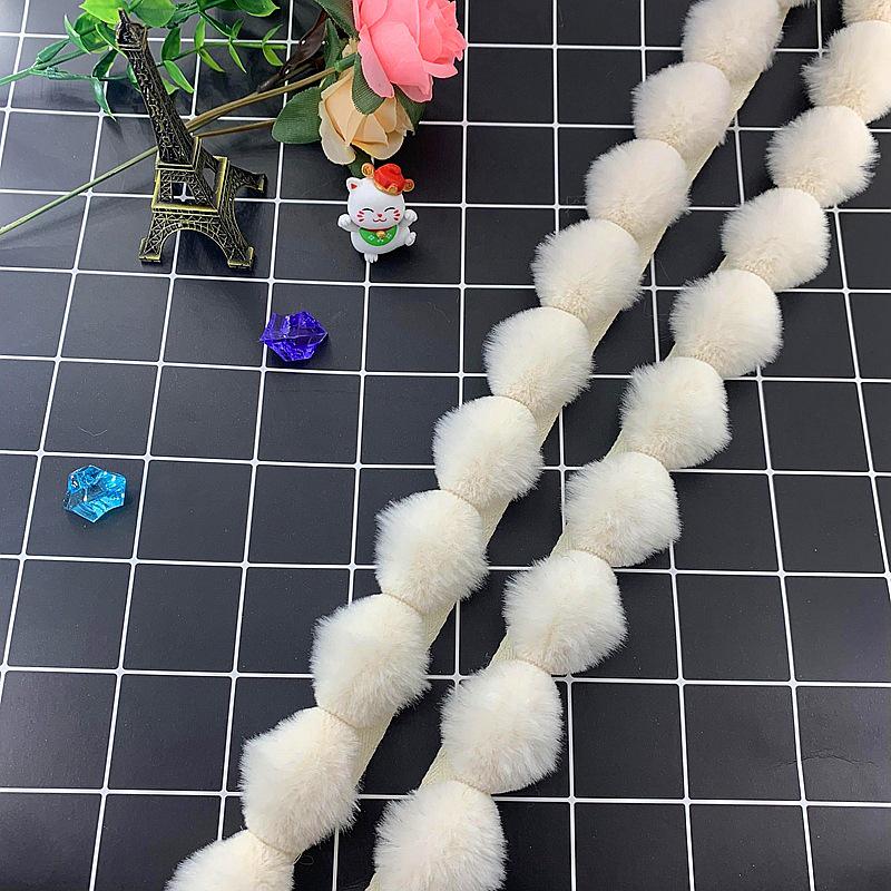 Lace Trim & Faux Mink Fur Pom-pom Border for Crafts and Clothing