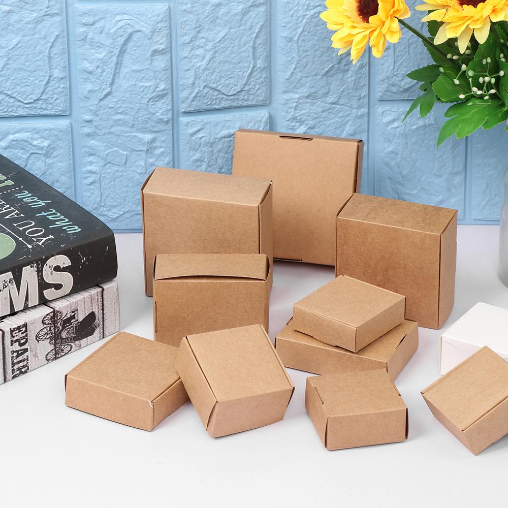10Pcs Kraft Paper Box Cardboard Package Box Handmade Candy Box Jewelry Storage Box Gift Box Wedding Event Party Supplies Brown