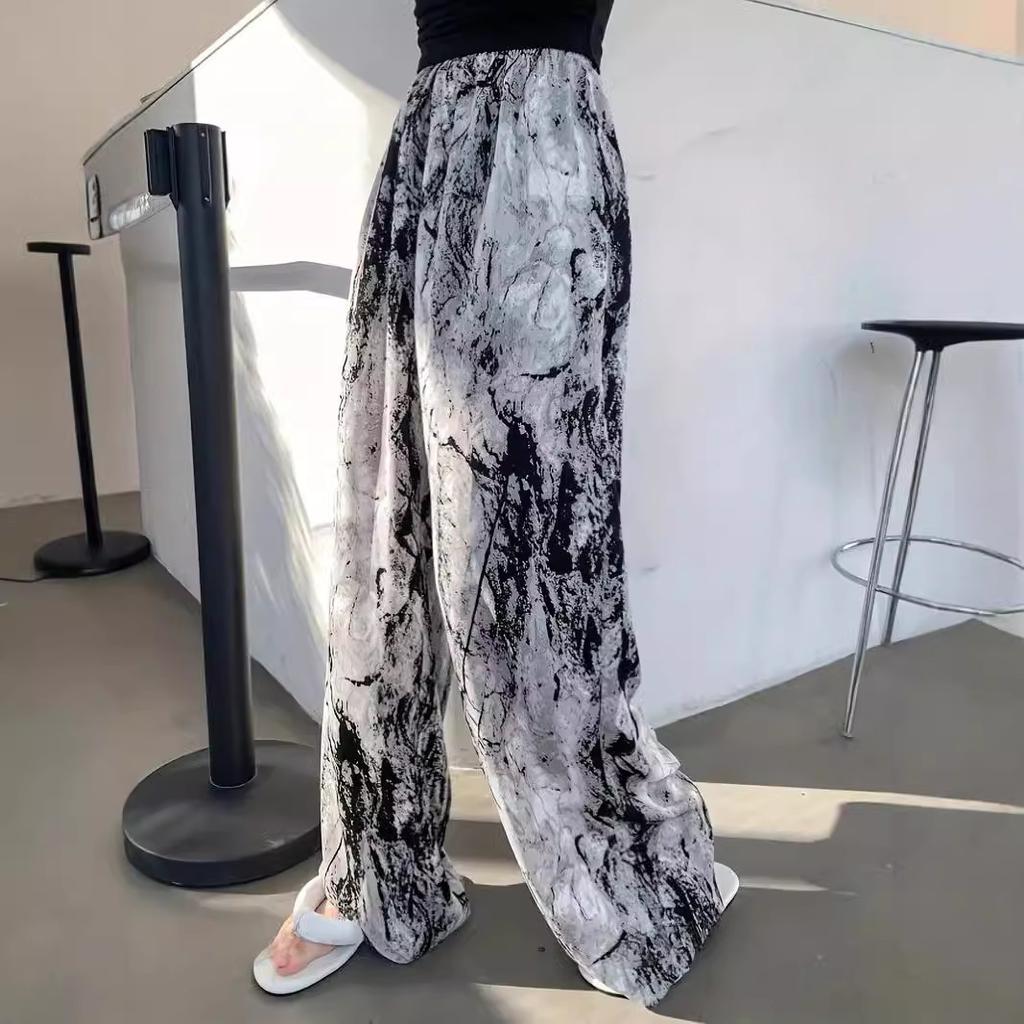 New High-waisted Drape Ink-wash Painting New Chinese-style Casual Floor-length Pants