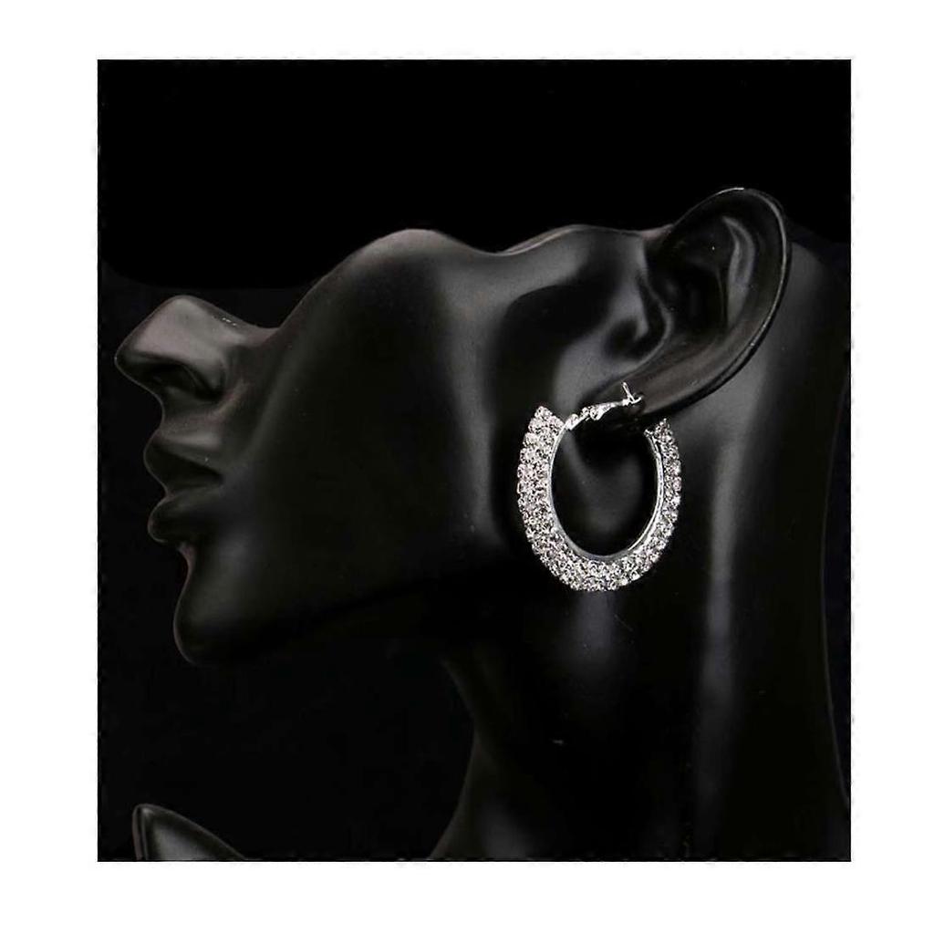 Ladies Premium Quality Round Earing Silver Circle Stones Jewellery Ear Ring Earrings UK