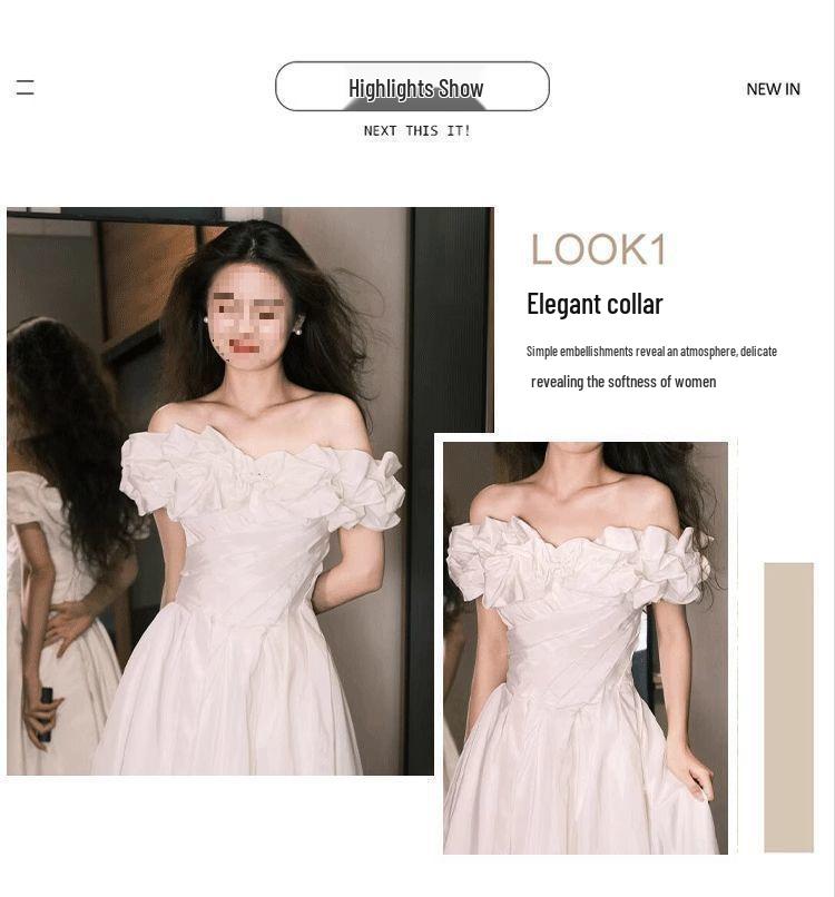 2025 New Style White Off-The-Shoulder Sleeveless Evening Gown: Elegant Princess Light Wedding or Banquet Dress