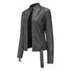 Women's Slim Leather Stand-Up Collar Zipper Stitching Solid Color Jacket