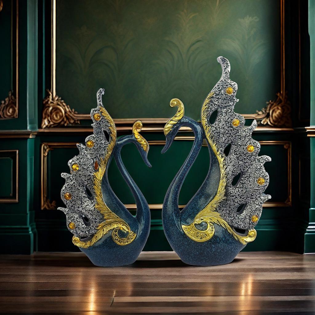 European Style Decorative Couple Swan Ornaments for Living Room, Bedroom, Office, and Entryway