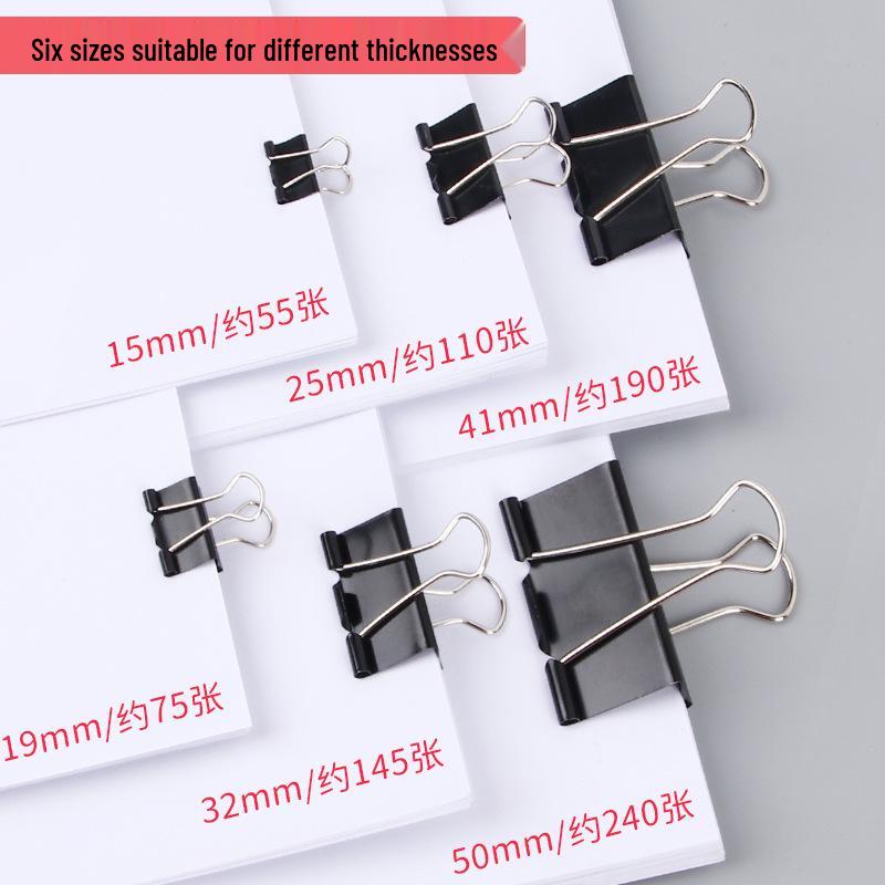 Black Metal Long Tail Clips - Stationery Folder for Documents, Student Papers, and Office Supplies.