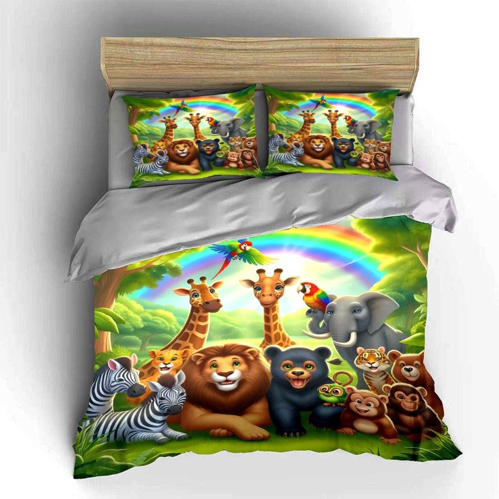 "Jungle Animal Decorative Set" Bedding Set with 1 Duvet Cover 2 Pillowcases Single Double King Queen, Gift