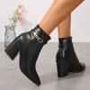 Autumn Early Winter Shoes Women Ankle Boots Pointed Toe Modern Ladies High Heels Boots Black Shoes Square Heel 8cm D215