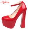 Fashion Aphixta 1cm Belt Buckle Red Party Disco Dance Pumps Women 5.5cm Platform 16cm Super High Chunky Heels Pumps Super Szie 48 49 50