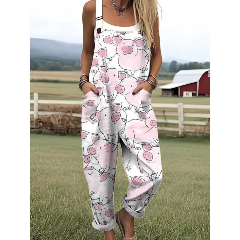 Womens Sleeveless Jumpsuit With Vintage Print Loose Fit Streetwear Style 2026