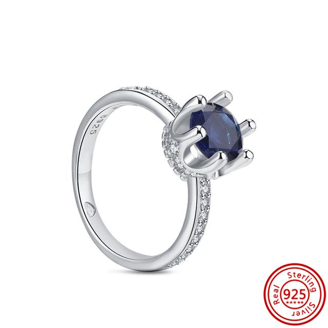 Authentic 100% 925 Sterling Silver Princess Regal Crown Heart Sparkling Zircon Luxury Circle Rings Women Wedding Jewelry