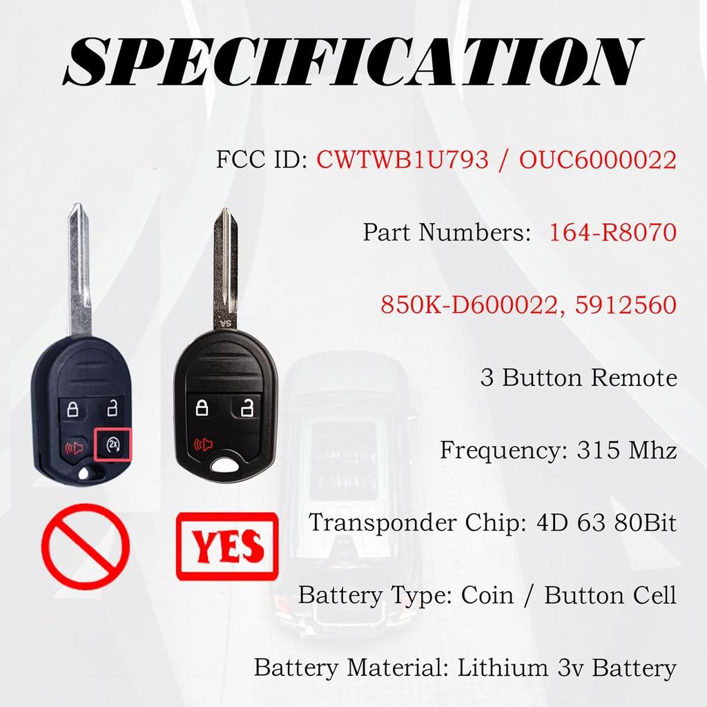MechanMagic Key Fob Replacement Fits For CWTWB1U793 Ford F-150 2004-2014 F-250 F-350 F-450 Flex 2009-2017 Explorer 2001-2015 Escape Ranger Fusion