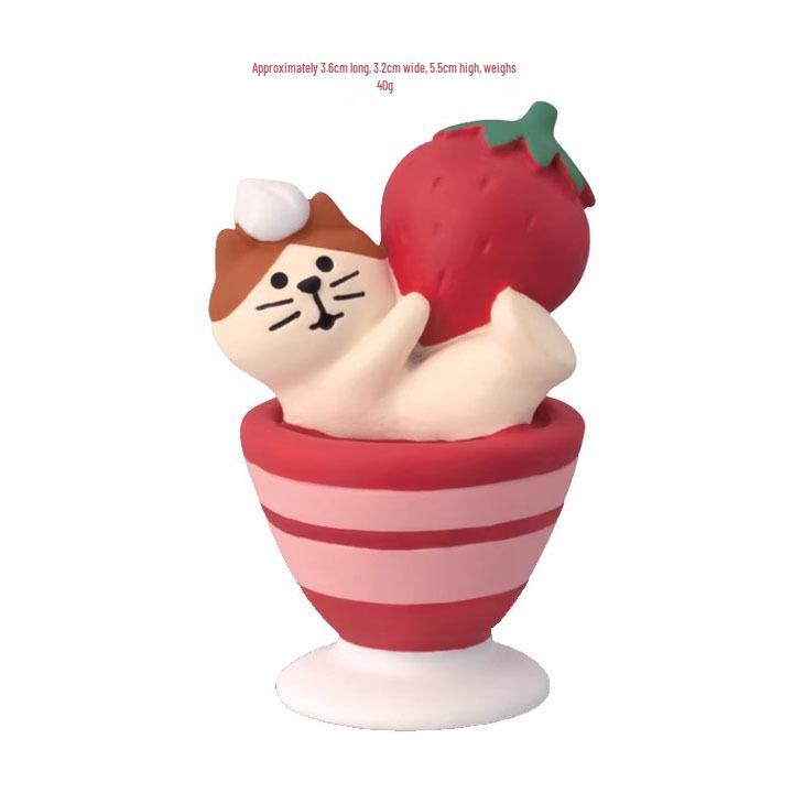 Strawberry Cat Japanese Ornament - Valentine s Day Gift, Trendy Resin Craft Blind Box