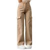 Damen-Cargohose, mittelhoher Bund, Knopfleiste, Reißverschluss, lässige Hose mit mehreren Taschen, gerades Bein, lockere Passform, einfarbig, lange Hose