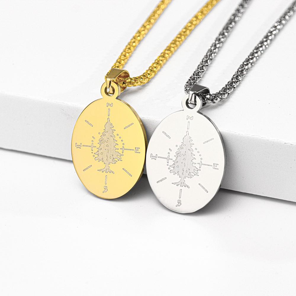 Tree Compass Pendant Necklace Simple Vintage Jewelry Necklace Gift for Women