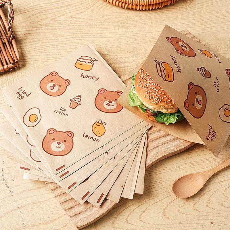 100Pcs Sandwich Wrappers Food Wax Paper Hamburger Fries Bread Baking Oil Paper Wrapping Baking Accessories