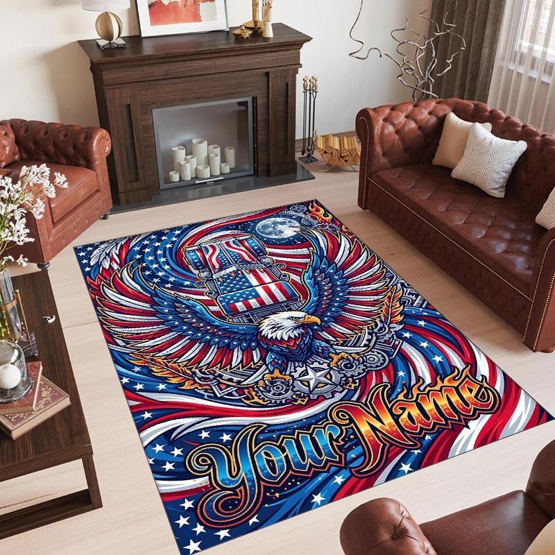 American Patriotic Theme Crystal Velvet Rug Personalized Custom Name Text Soft Floor Mat Home Decor