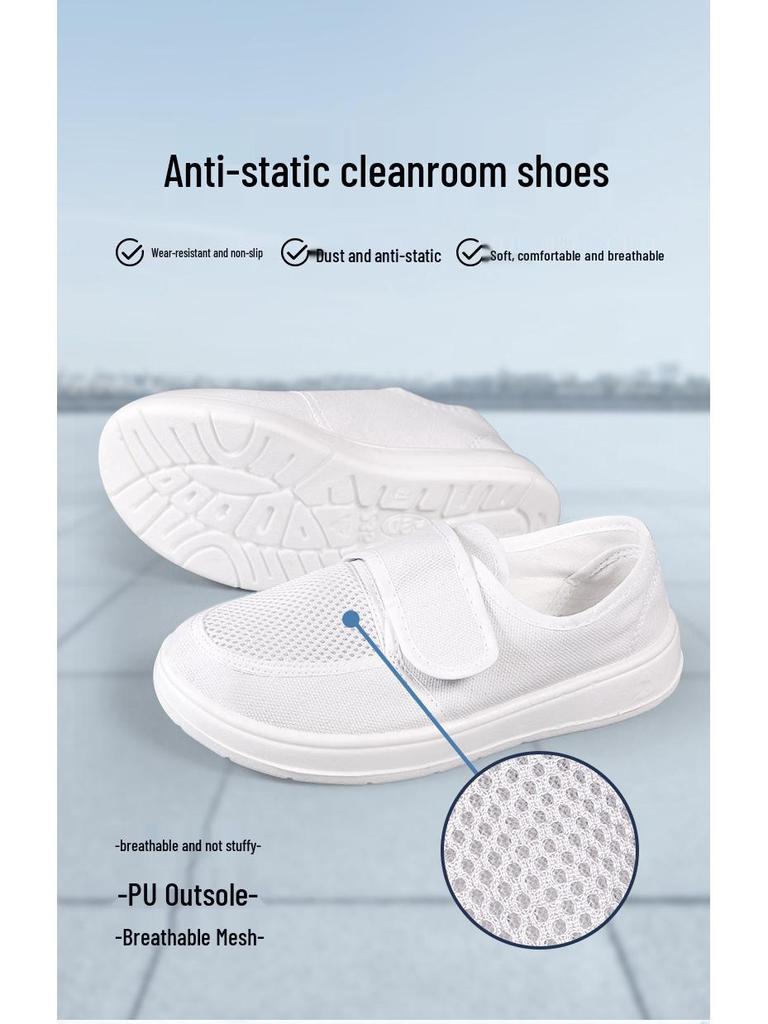 Breathable Anti-static Mesh Shoes with Thick Soft Soles and Non-slip Velcro Canvas