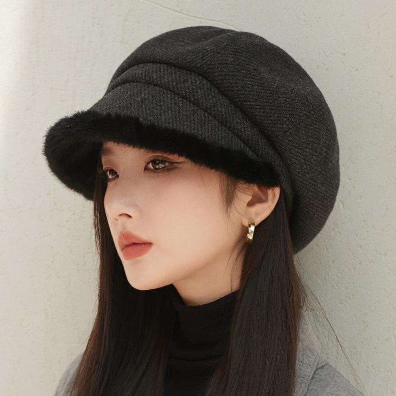 Plush Warm Plush Beret Women's New Autumn and Winter Octagonal Hat Thickened Fashion Pile Hat Bucket Hat