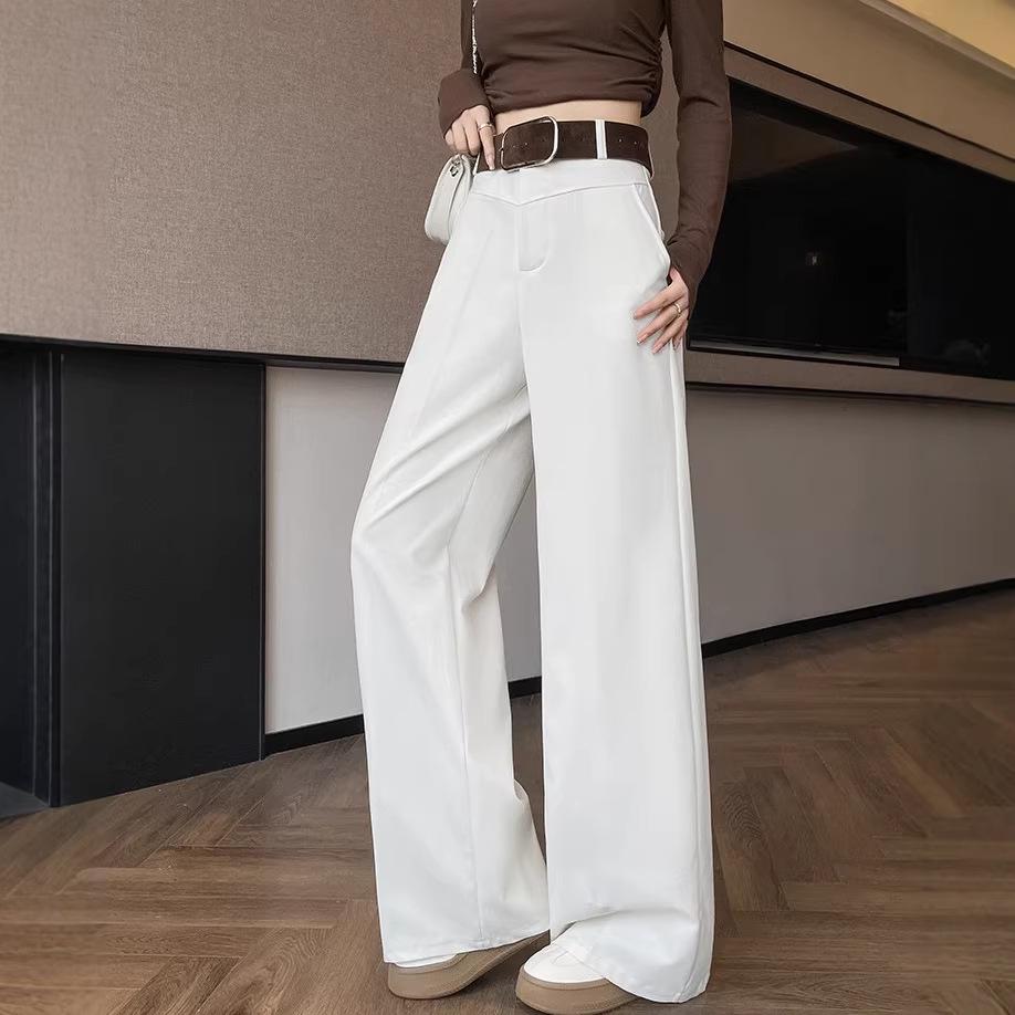 2026 Spring High-Waisted Wide-Leg Washed Cotton Straight Pants for Women, Floor-Length and Slimming