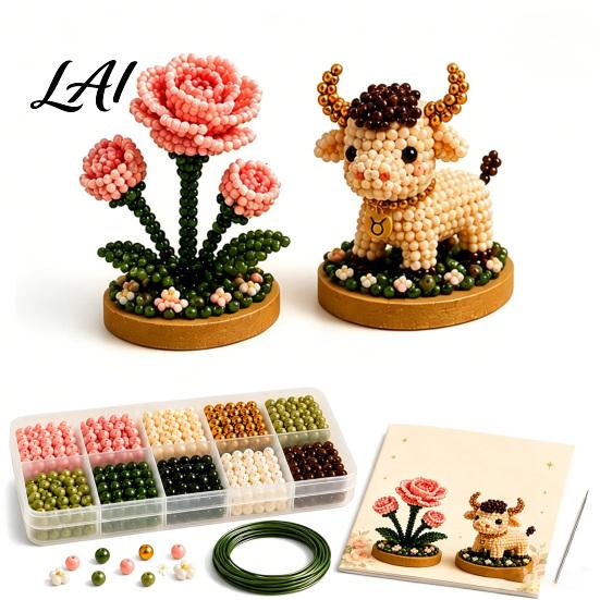Handmade Zodiac Flower 12 Signs Bead Craft Kit DIY Beaded Garden 3D Astrology Kit with Pre-Sorted Beads Tools Project for Beginners Adults Teens