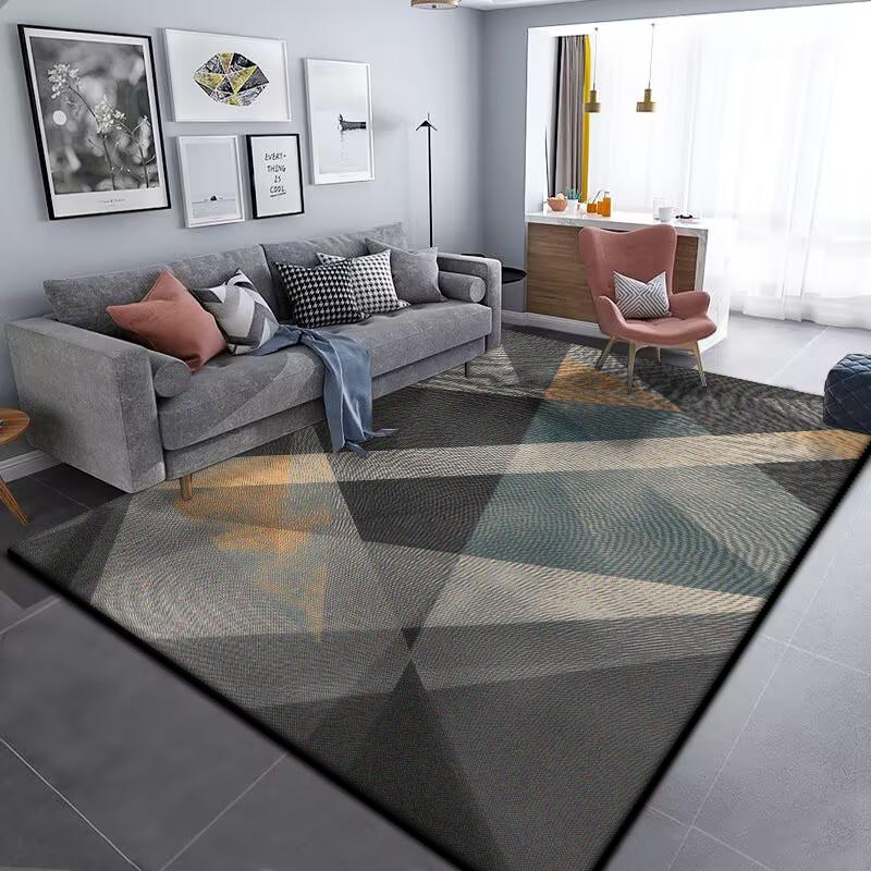 Grey Geometric Carpet for Living Room Modern Luxury Decoration Home Rugs for Bedroom Big Size Non-slip Easy Cleaning Floor Mat