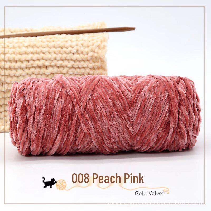 Golden Chenille Silk Velvet Yarn: Medium-Thick Polyester Yarn for Scarves, Glossy Velvet Crochet, and Wool Knitting Projects.