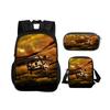 Helicopter Round Front Bag Backpack Pencil Case Shoulder Bag 3Pcs Set Mechanical Printing Best Gift for Boys and Girls In School
