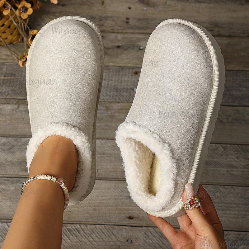 Cozy Plush Warm Winter Slippers for Women Non Slip Indoor Outdoor Fleece Cotton Shoes Woman Solid Color Faux Fur House Slippers