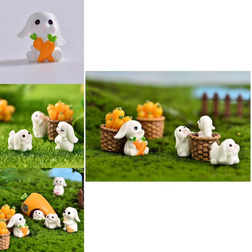 Roztomilá pryskyřičná ozdoba bílého zajíčka, okouzlující zahradní miniaturní dekorační kousek