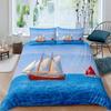 Pirate Duvet Cover Set Queen Sailboat Comforter Set Nautical Ocean Bedding Set Cool Style Quilt Cover Wave Print Decor Bedspread