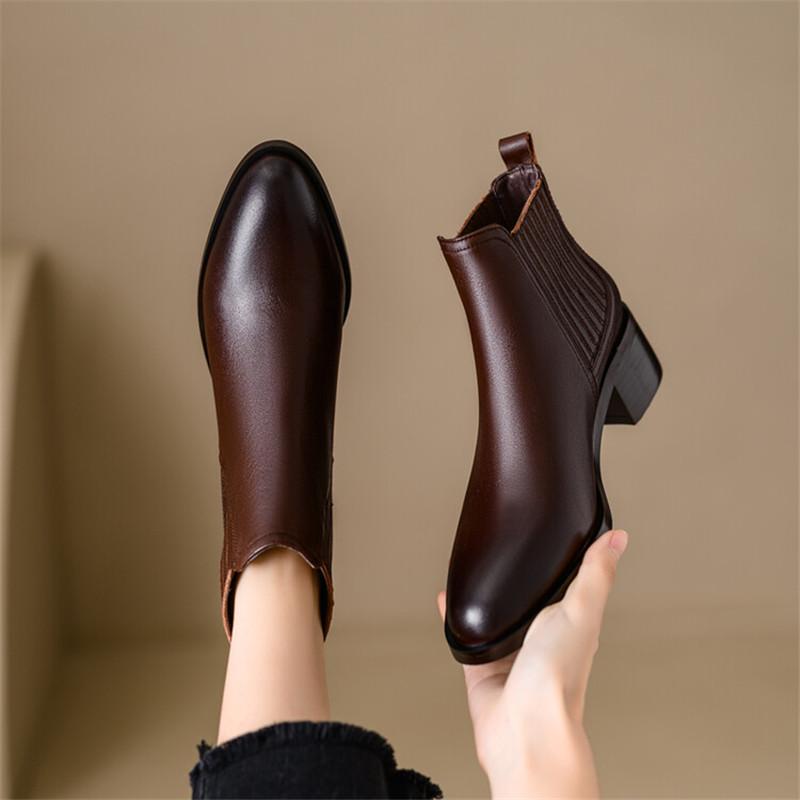 Fashion NEW Autumn Winter Genuine Leather Women Boot Fashion Short Boots Round Toe Chunky Shoes for Women Botas De Mujer Chelsea Boots