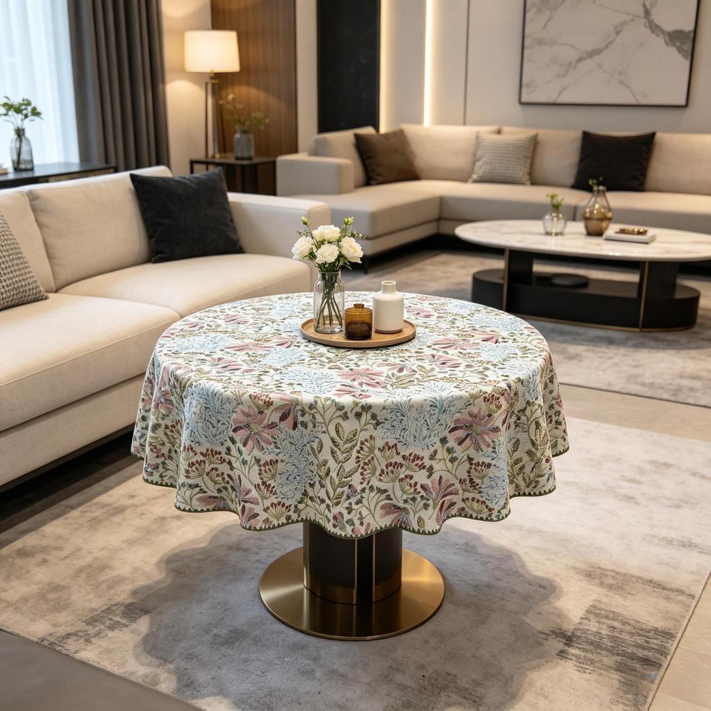 Daily Dining Kitchen and Casual Party Durable Reusable Fabric Small Round Table Cloth