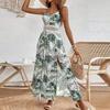 Women Summer V-Neck Elegant Print Resort Style Dress Slip Long Dress