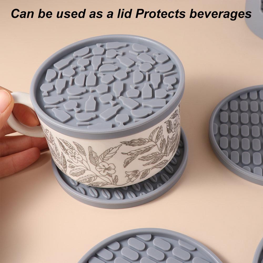 6pcs/Set Round Silicone Drink Coaster Set Tabletop Protection Silicone Cup Pad Heat Insulation Non-Slip Tea Mat Coffee Mug Glass