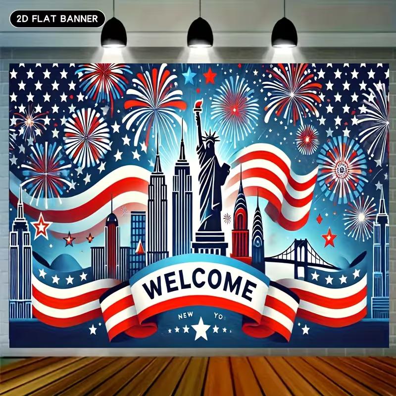 2D Statue of Liberty & Skyline Backdrop for USA Celebrations & Welcome Parties