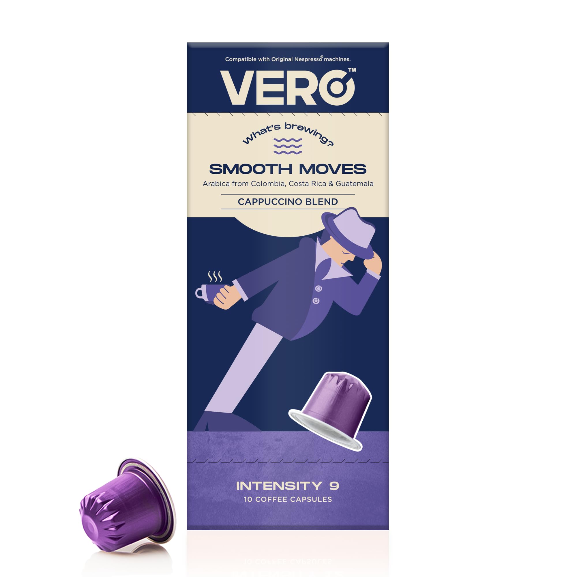 VERO Smooth Moves Coffee Pods, Strong Medium Roast, Intensity 9, Pack of 10, Blend of Arabica Coffee from Colombia, Costa Rica & Guatemala, Roasted