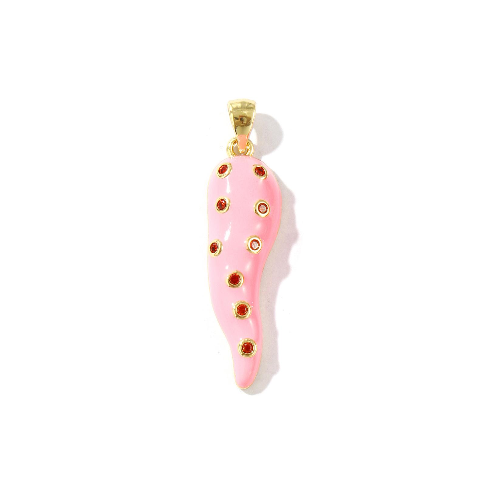 

1 Piece 18K Gold Plated Charms Oil-Dripped Italian Horn Pepper Brass Enamel Pendant For DIY Necklace Jewelry Making Findings розовый
