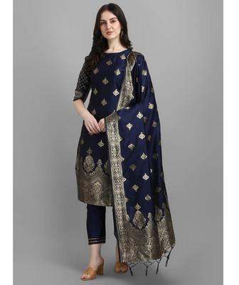 Women's Designer Party Wear Top Tunic Cotton Silk Salwar Kameez Kurti Pant Dupatta Set