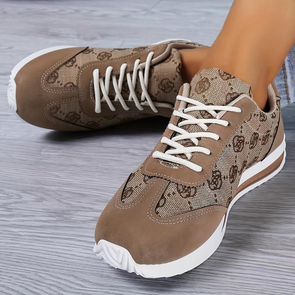 Women's Rose Pattern Casual Sneakers, Lace Up Platform Soft Sole Walking Shoes, Low-top Preppy Trainers